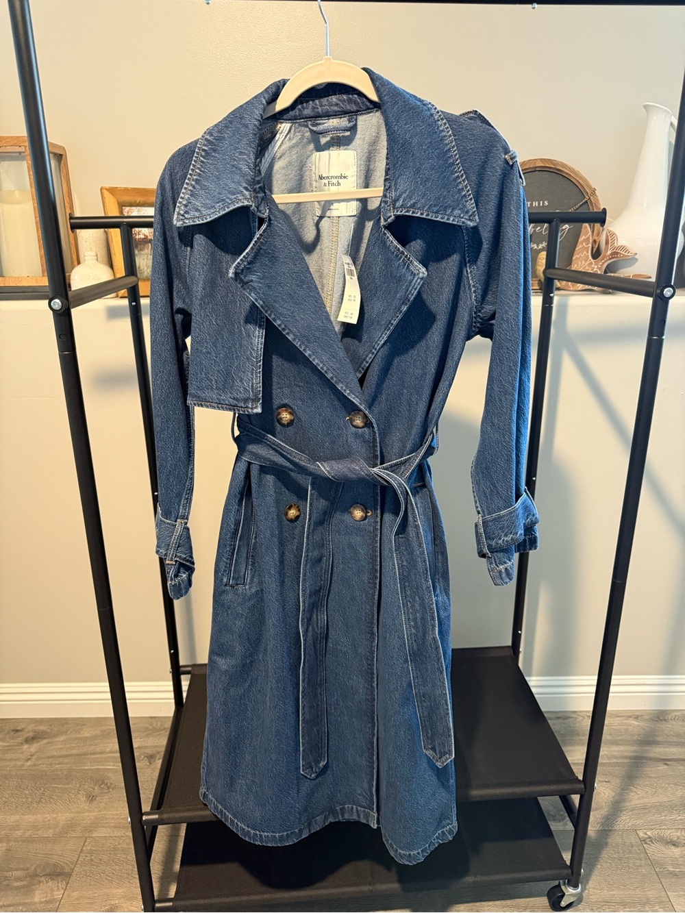Abercrombie & Fitch Women's Dark Blue Denim Trench Coat with Belt